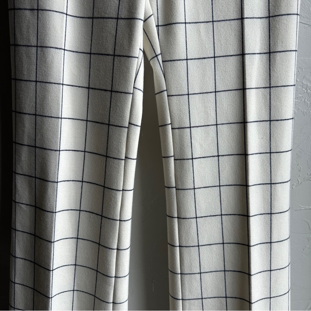Derek Lamb 10 Crosby Ivory & Blue Plaid High Rise Straight Leg Trousers Sz 4 - Picture 5 of 12